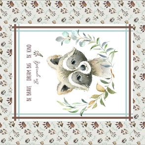 54” x 36” MINKY Woodland Raccoon Blanket Panel, MINKY size panel, Woodland Animal Tracks Bedding, FABRIC REQUIRED IS 54” or WIDER