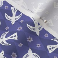 Happy Doves in VeryPeri, White, Lavender // Small