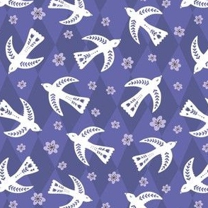 Happy Doves in VeryPeri, White, Lavender // Small
