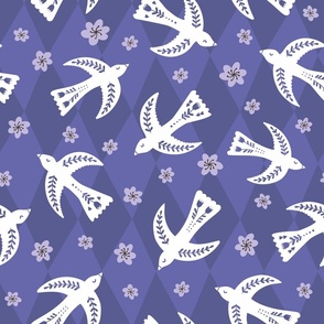 Large // Happy Doves in VeryPeri, White, Lavender