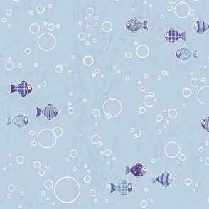 Blue and violet Fish and Bubbles 