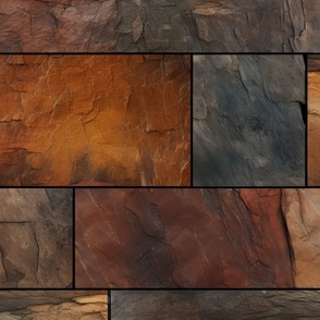 wall of slate stones in shades of warm brown and rust
