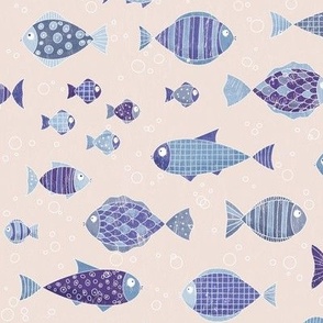 Blue and violet fish on beige background 