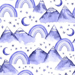Periwinkle Dreams - Large Scale - Mountain Moon Stars Rainbow Scene Celestial Purple