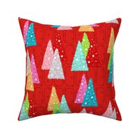 Midcentury Christmas Trees Forest - Red