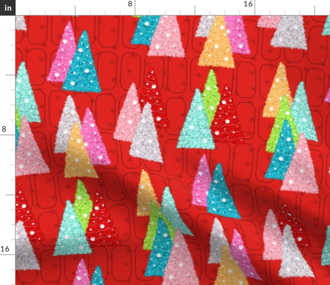 Midcentury Christmas Trees Forest - Red