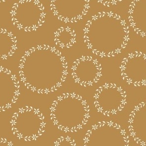 295 - Floral Wreath in golden earthy mustard and cream - large scale for home decor, boho bed linen, bag making,crafts