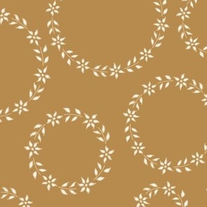 295 - Floral Wreath in golden earthy mustard and cream - large scale for home decor, boho bed linen, bag making,crafts
