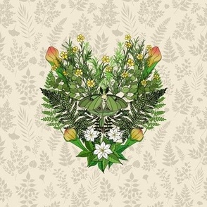Luna Moth Garden Heart embroidery template