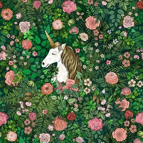 Celtic Unicorns in A Wild Irish Rose Garden (Dark Background) 