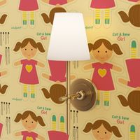 Cut and Sew Girl Doll-Heart Dress-Brown Hair