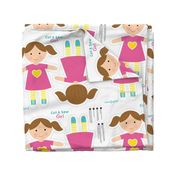 Cut and Sew Girl Doll-Heart Dress-Brown Hair