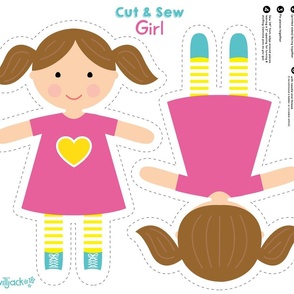 Cut and Sew Girl Doll-Heart Dress-Brown Hair