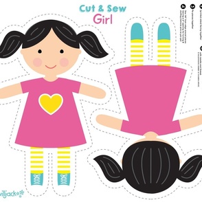 Cut and Sew Girl Doll-Heart Dress-Black Hair