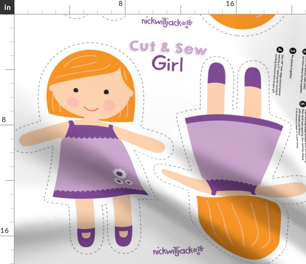 Cut and Sew Doll-Purple Flower Dress-Short Red Hair