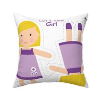 Cut and Sew Girl Doll-Purple Dress-Short Blonde Hair