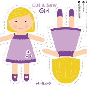 Cut and Sew Girl Doll-Purple Dress-Short Blonde Hair