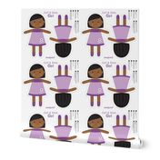 Cut and Sew Black Girl Doll-Purple Dress-Short Black Hair