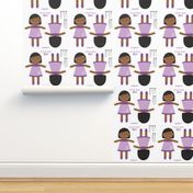 Cut and Sew Black Girl Doll-Purple Dress-Short Black Hair