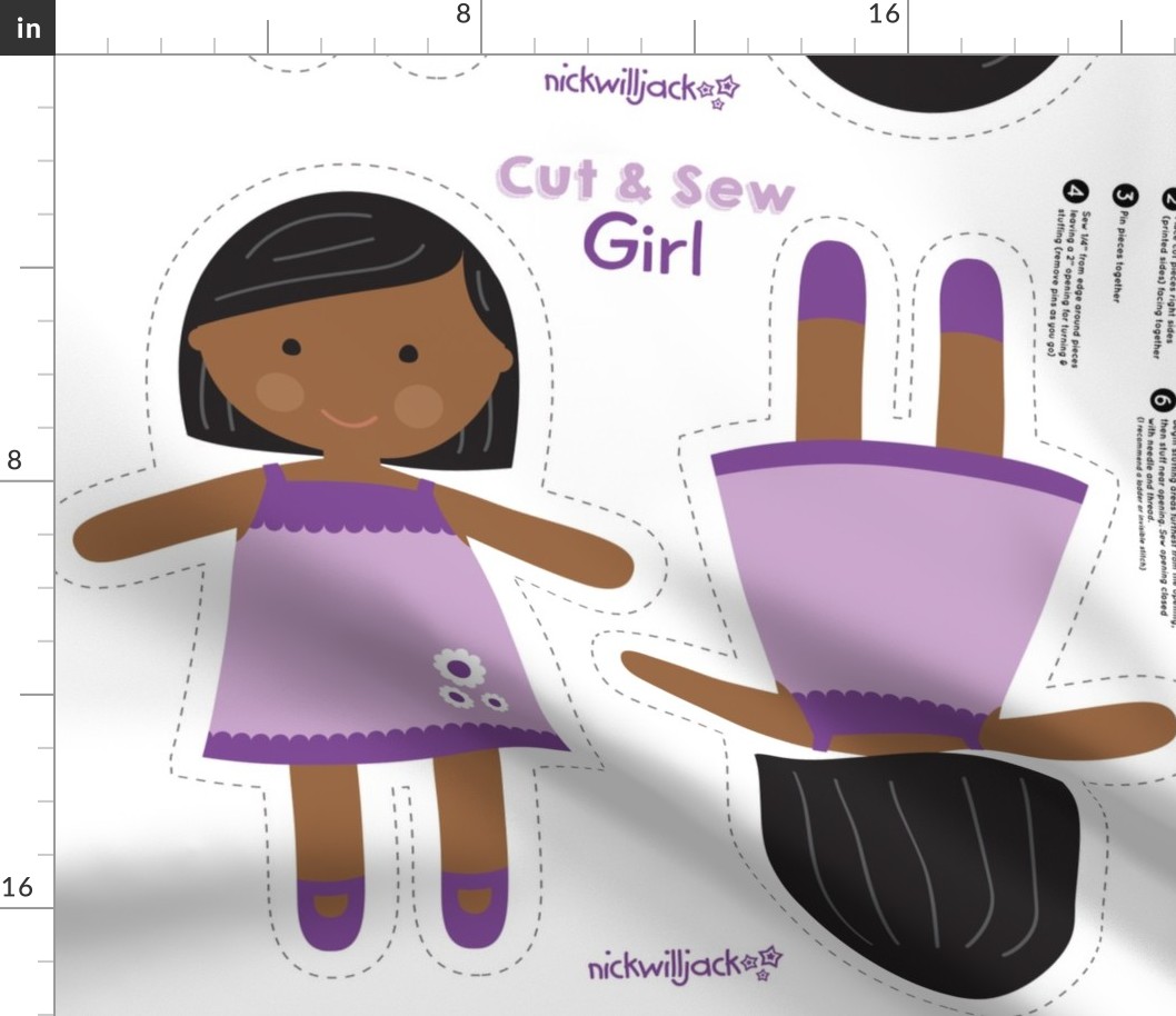 Cut and Sew Black Girl Doll-Purple Dress-Short Black Hair