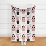 Cut and Sew Girl Doll-Apple Dress-Black Hair