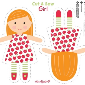 Cut and Sew Girl Doll-Apple Dress-Red Hair