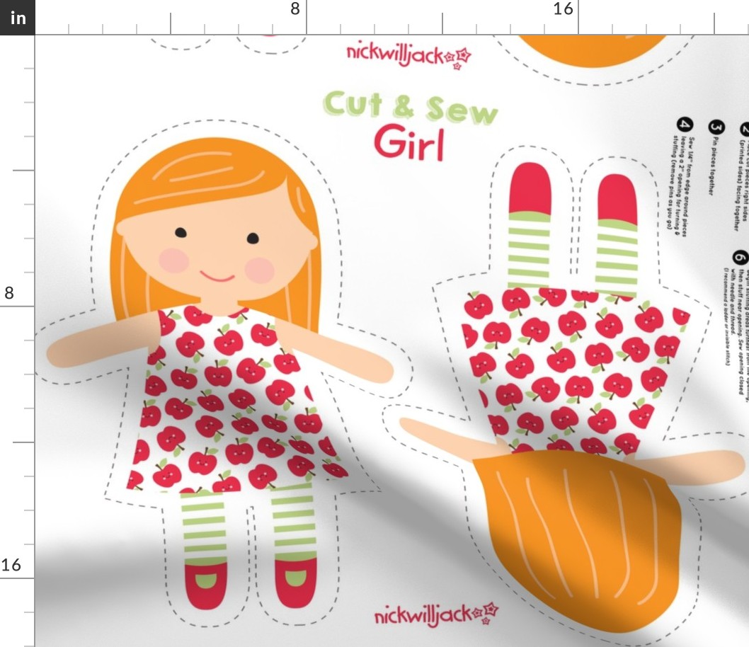 Cut and Sew Girl Doll-Apple Dress-Red Hair