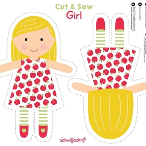 Cut and Sew Girl Doll-Apple Dress-Blonde Hair