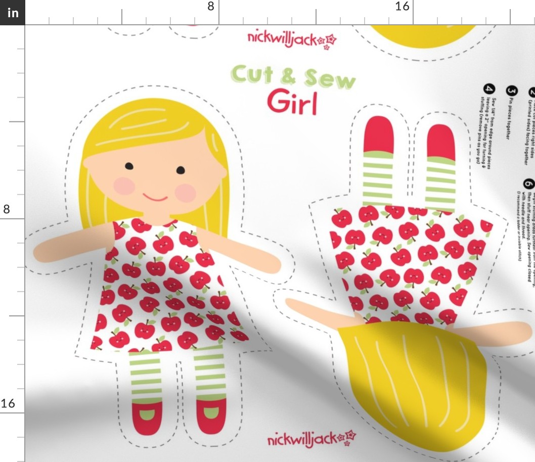 Cut and Sew Girl Doll-Apple Dress-Blonde Hair