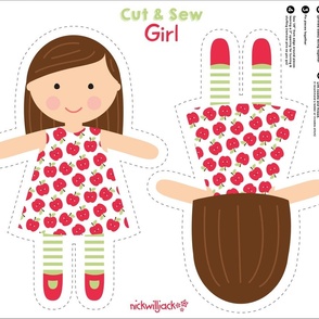 Cut and Sew Girl Doll-Apple Dress-Brown Hair