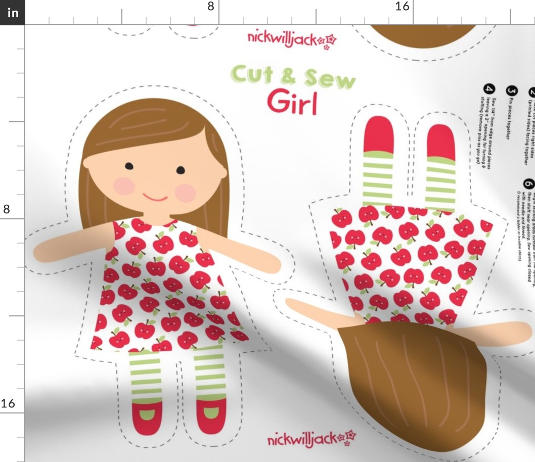 Cut and Sew Girl Doll-Apple Dress-Brown Hair
