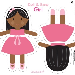 Cut and Sew Black Doll-Pink Dress-Black Hair