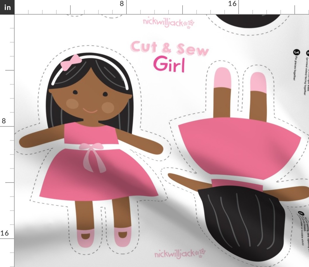 Cut and Sew Black Doll-Pink Dress-Black Hair