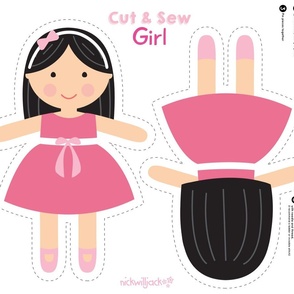 Cut and Sew Doll-Pink Dress-Black Hair