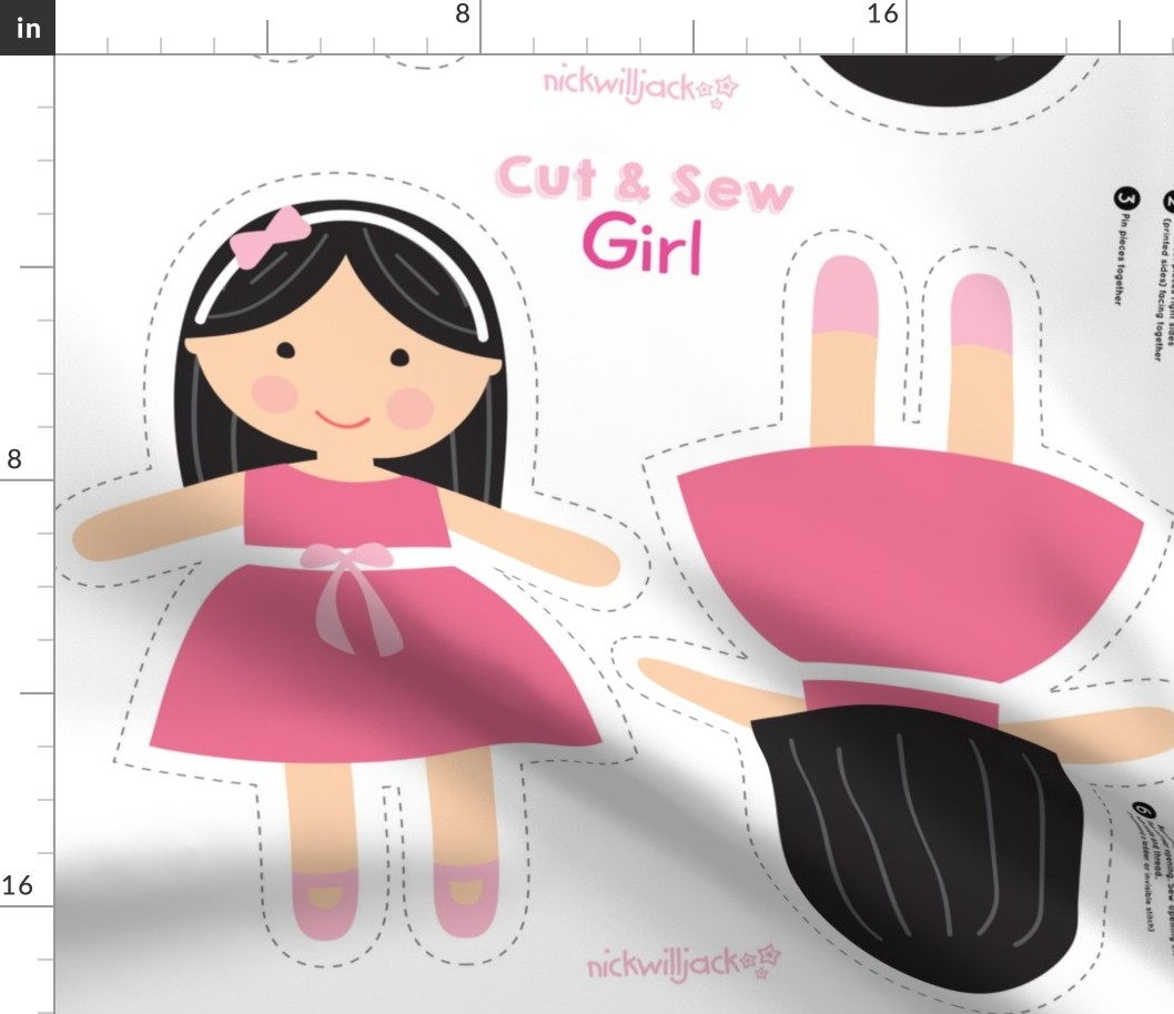 Cut and Sew Doll-Pink Dress-Black Hair