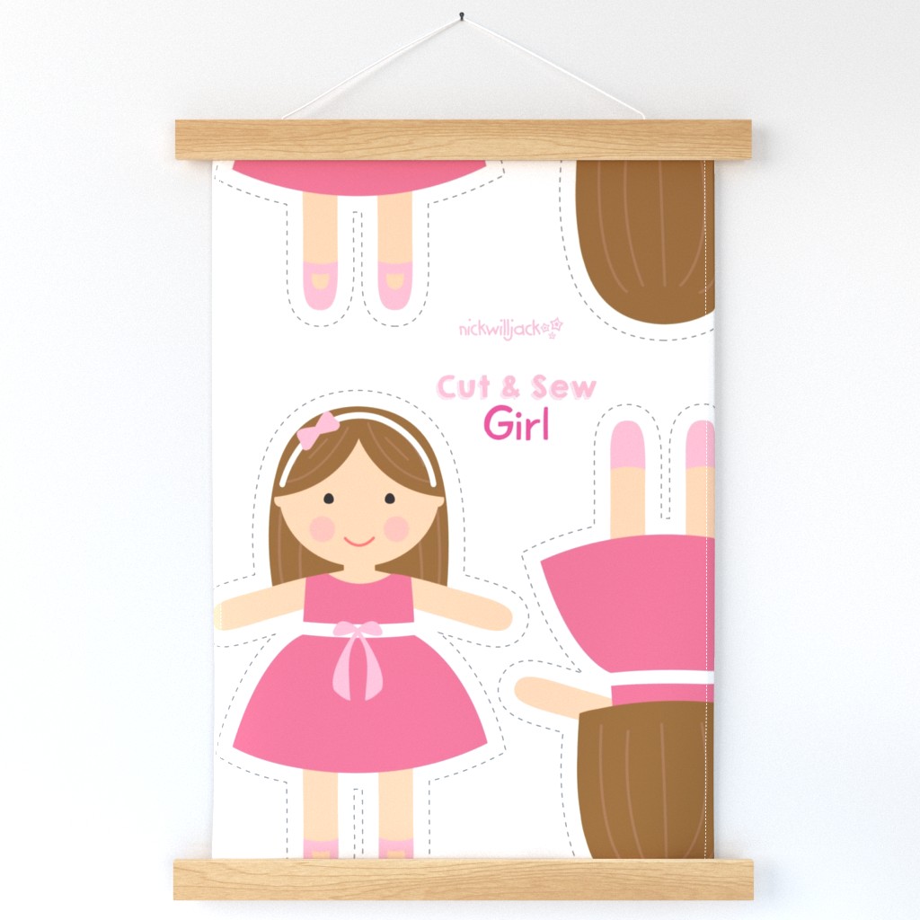 Cut and Sew Doll-Pink Dress-Brown Hair