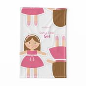 Cut and Sew Doll-Pink Dress-Brown Hair