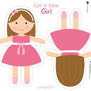 Cut and Sew Doll-Pink Dress-Brown Hair