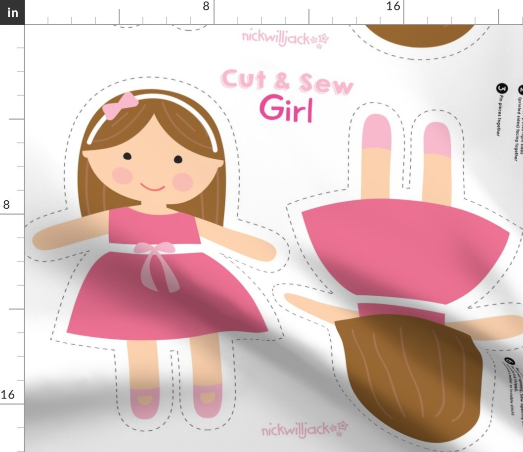 Cut and Sew Doll-Pink Dress-Brown Hair