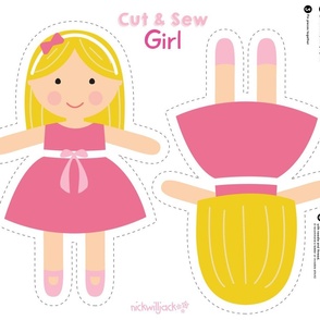 Cut and Sew Girl Doll-Pink Dress-Blonde Hair