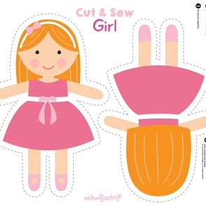 Cut and Sew Girl Doll-Pink Dress-Red Hair