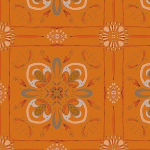 Orange tile antique faded floral 