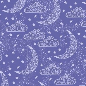 Calming Celestial Periwinkle Moons, Clouds and Stars - Small