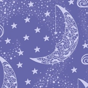 Calming Celestial Periwinkle Moons, Clouds and Stars - Large