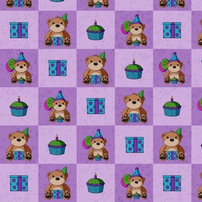 Birthday Teddy Bears Checkerboard - Purple