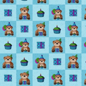 Birthday Teddy Bears Checkerboard - Blue