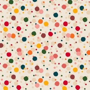 297 - Bold and colourful random polka dot in red, yellow, green, brown - large scale for grasscloth wallpaper, bed linen, apparel and home decor