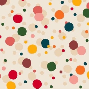 297 - Bold and colourful random polka dot in red, yellow, green, brown - large scale for grasscloth wallpaper, bed linen, apparel and home decor
