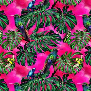 tropical birds frogs on pink 2022