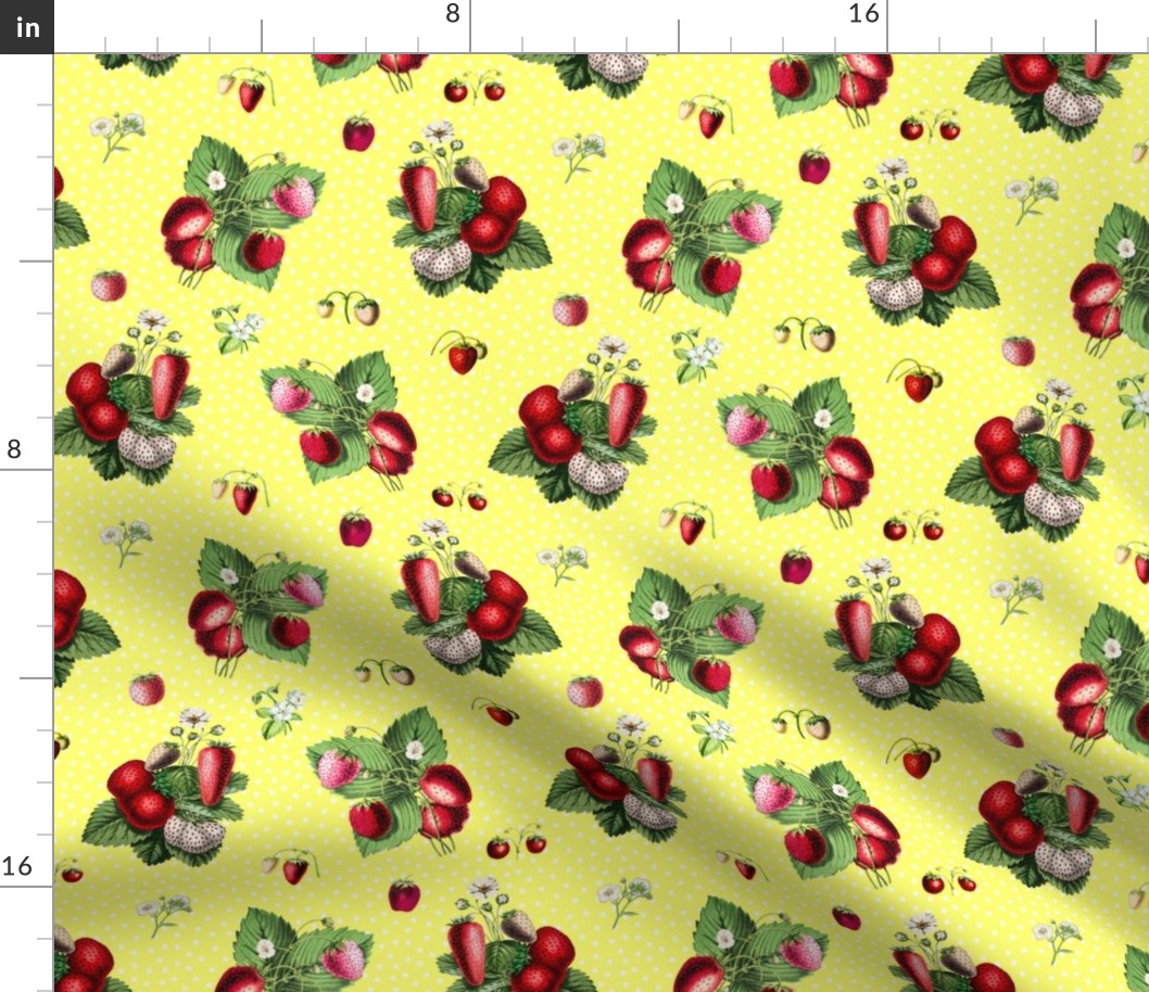 Strawberries and dots on vanilla ground